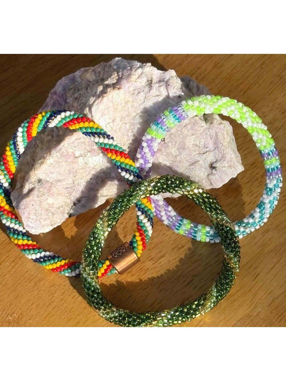 Lot of Three Colorful Nepalese Glass Beaded Bracelets